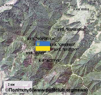 Ймовірне розташування повстанських загонів, що оборонялися на горі Лопата