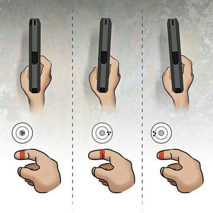 На точність пострілу суттєво впливає положення пальця на спускному гачку, як це видно на малюнку.