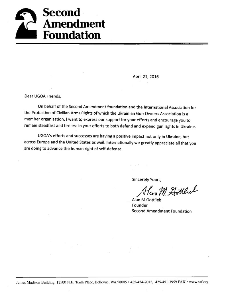 Letter from Second Amendment Foundation 