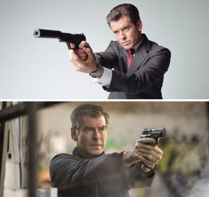 Во всех фильмах в роли Джеймса Бонда, Пирс Броснан держал пистолет, как чашку чая. В фильме 2014 года «Человек ноября», благодаря Батлеру, Броснан использует уже правильный хват.