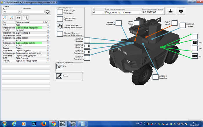 Рис.3 Скріншот видеокадру WINCC OA конфігурації обладнання роботизованою платформи