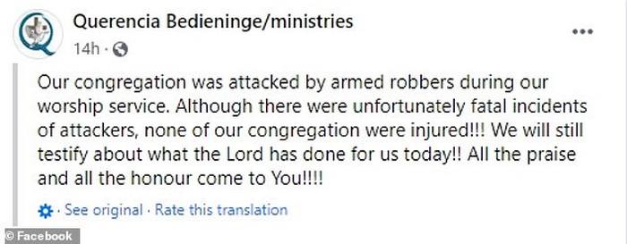 Повідомлення від церкви у Facebook про напад.