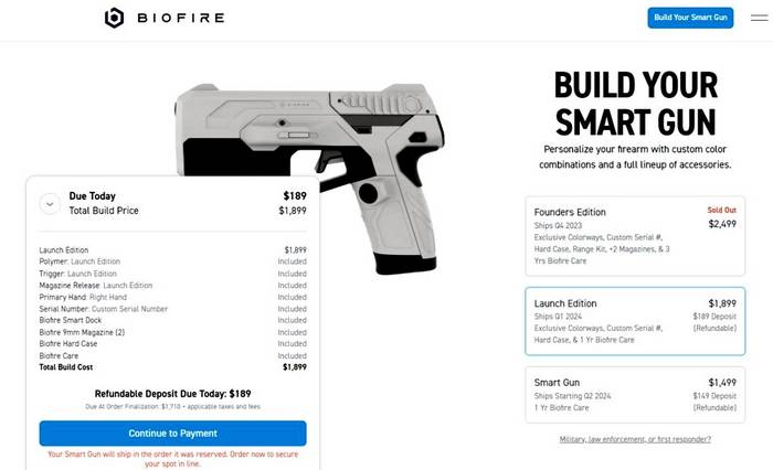 Ціна на Biofire Smart Gun починається від $1500