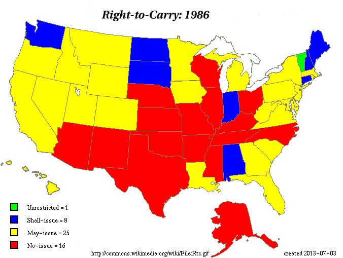 Історія зміни збройових прав по штатах 1986-2013 рр.