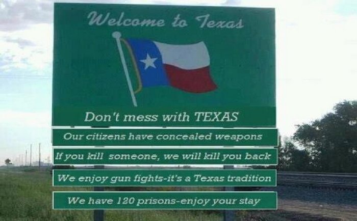 Плакат на в’їзді до штату Техас