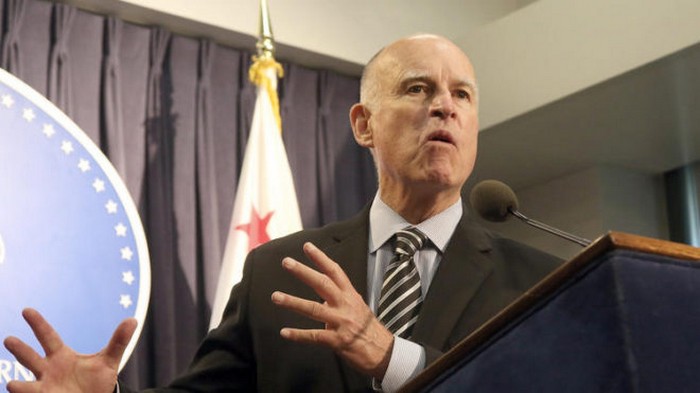 Gov. Jerry Brown speaks at an event in Los Angeles