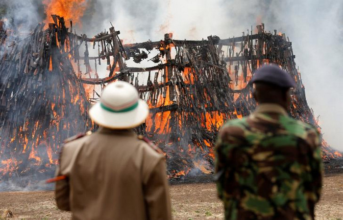 Kenya sets fire illegal weapons