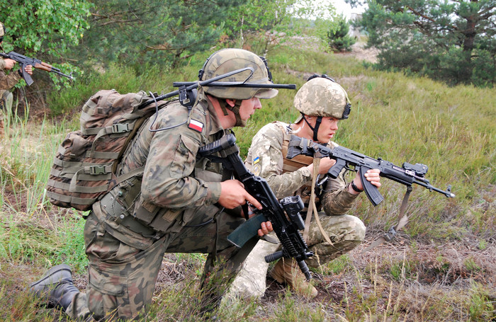 Польські бійці використовують гвинтівку Beryl, а українські бійці –  АКМ або АКМС