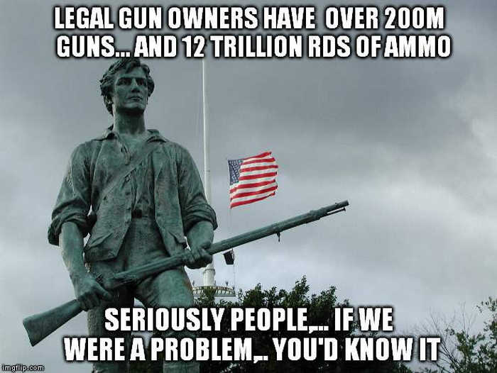 Законопослушные граждане владеют 200 миллионами единиц оружия и 12 триллионами боеприпасов. Серьезно, если бы мы были проблемой – вы бы об этом знали.
