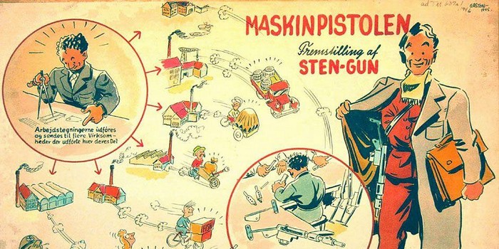 Комикс датского подпольщика Гастона – изготовление запчастей к ПП на различных предприятиях, доставка разными способами на сборочную базу