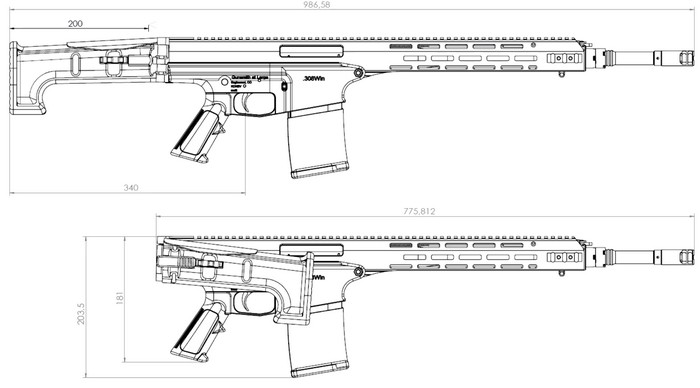 Размеры винтовки в конфигурации под патрон .308 Win.