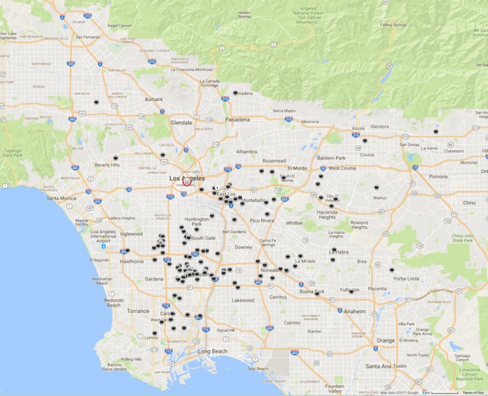 Карта убийств в Лос-Анжелесе.