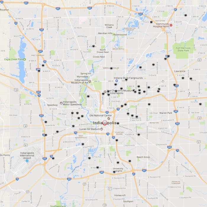 Карта убийств в Индианаполисе.