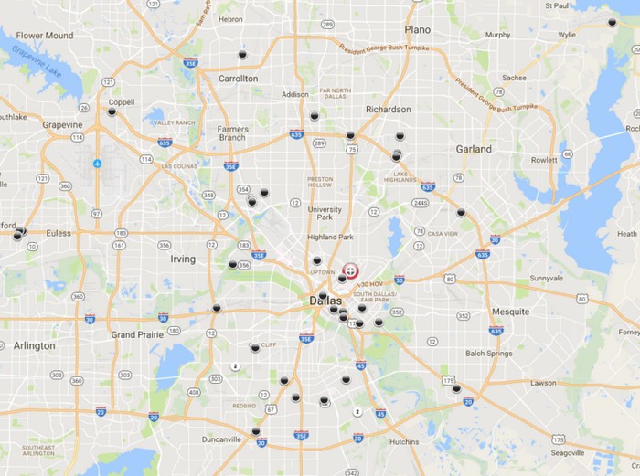 Карта убийств в Далласе.