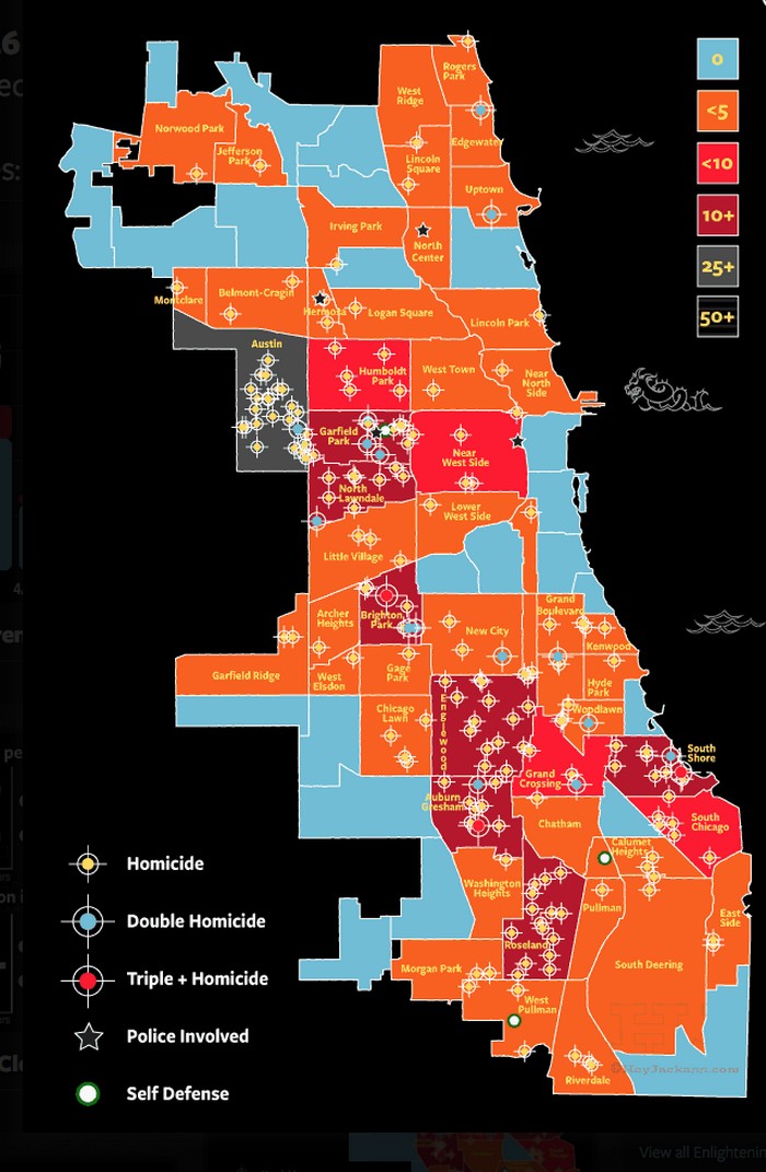 Карта убийств в Чикаго.