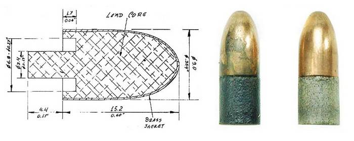9 мм патрон имел стандартный диаметр, но вместо гильзы в его основании размещался 124-гранный заряд из спрессованного взрывчатого вещества, пронизанный металлическим стержнем.