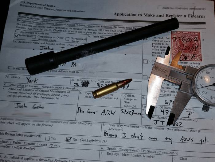 Форма 1 для реєстрації вогнепальної ручки в ATF.