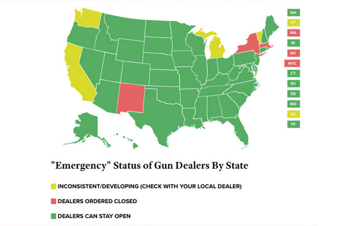 У переважній більшості штатів США збройові магазини відкриті.
