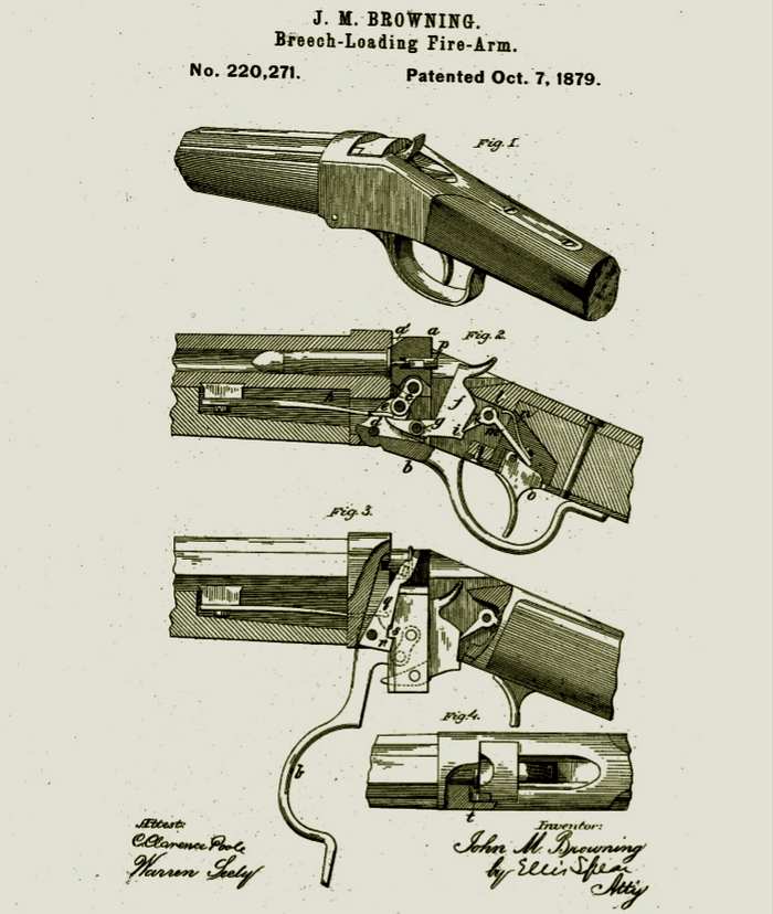 Чертёж винтовки «Browning Single Shot Rifle» из патентной заявки Джона Браунинга
