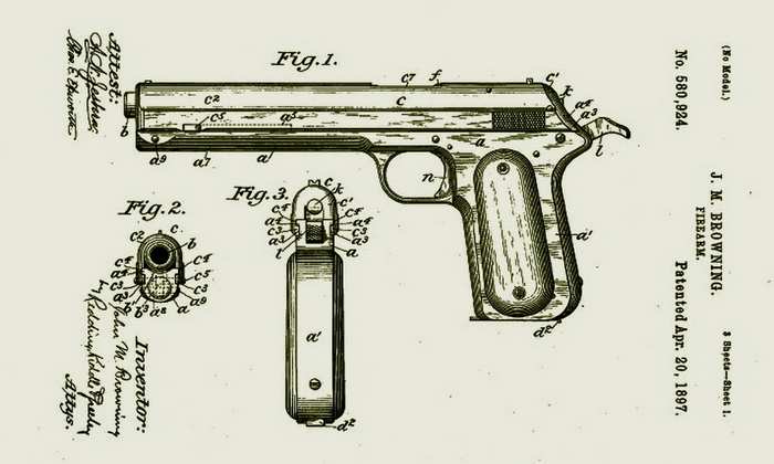 Чертежи пистолета из патента Джона Браунинга от 1897 года