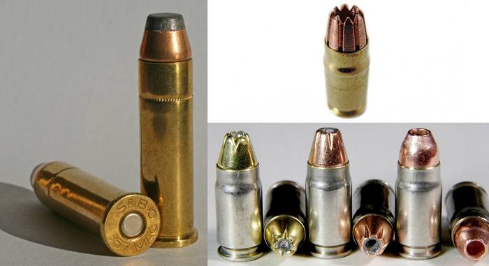 Патроны .357 Magnum (слева) и .357 SIG. Вверху справа патрон G2 Research R.I.P. 