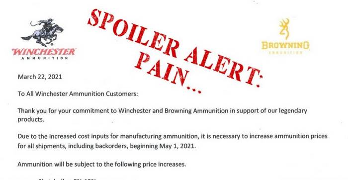 Погані новини для тих, хто очікував на зниження цін на набої: Winchester розіслала своїм клієнтам повідомлення про підвищення цін з 1 травня.