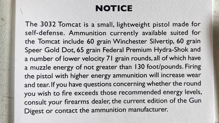 Beretta 3032 Tomcat Cover .32 ACP