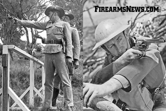 Австралійські солдати, озброєні револьверами Webley Mark VI.