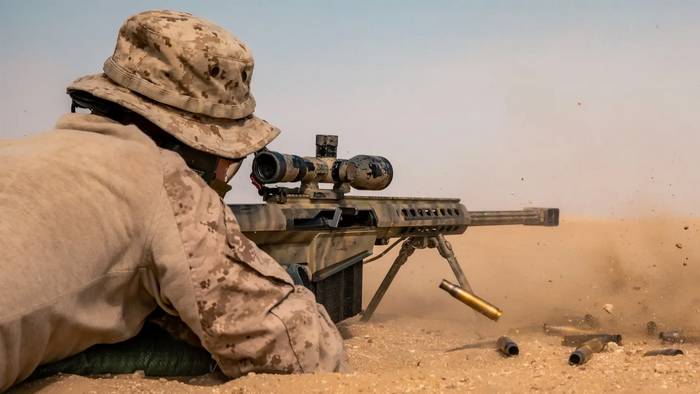 Боєць морської піхоти США стріляє з гвинтівки Barrett M107 