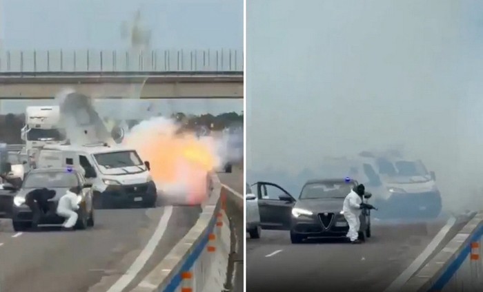 Збройний напад на трасі в Італії: бандити підірвали фургон інкасаторів та почали стрілянину.