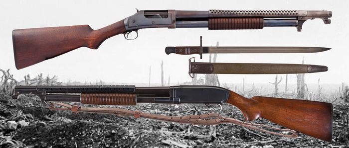 Траншейні рушниці Winchester M97 та M12 з аксесуарами.